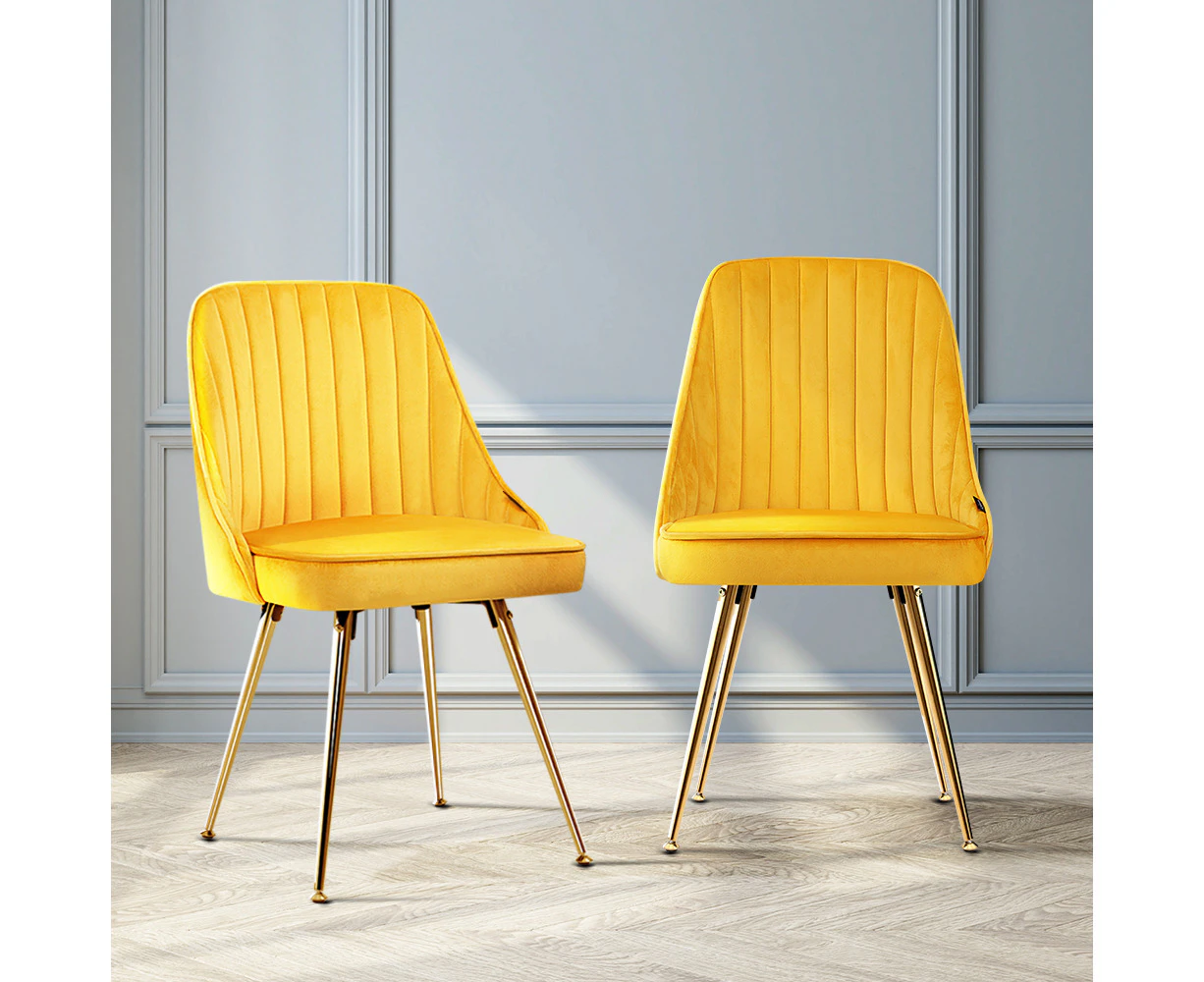 Artiss Dining Chairs Set of 2 Velvet Channel Tufted Yellow