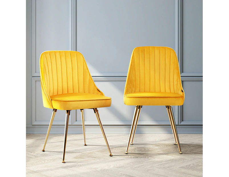 Artiss Dining Chairs Velvet Yellow Set of 2 Nappa