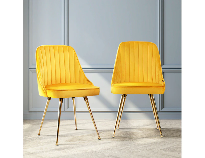 Artiss Dining Chairs Set of 2 Velvet Channel Tufted Yellow