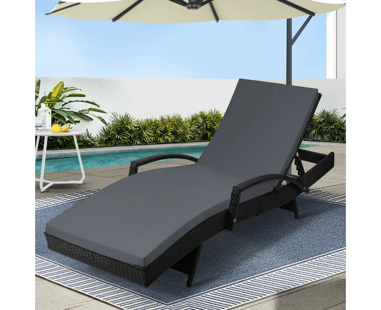 Gardeon Sun Lounge Wicker Lounger Outdoor Furniture Beach Chair Patio Adjustable Cushion Black