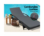 Gardeon Sun Lounge Wicker Lounger Outdoor Furniture Beach Chair Patio Adjustable Cushion Black