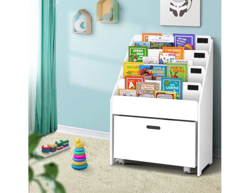Keezi Kids Bookshelf Storage Organiser Bookcase Drawers Children White