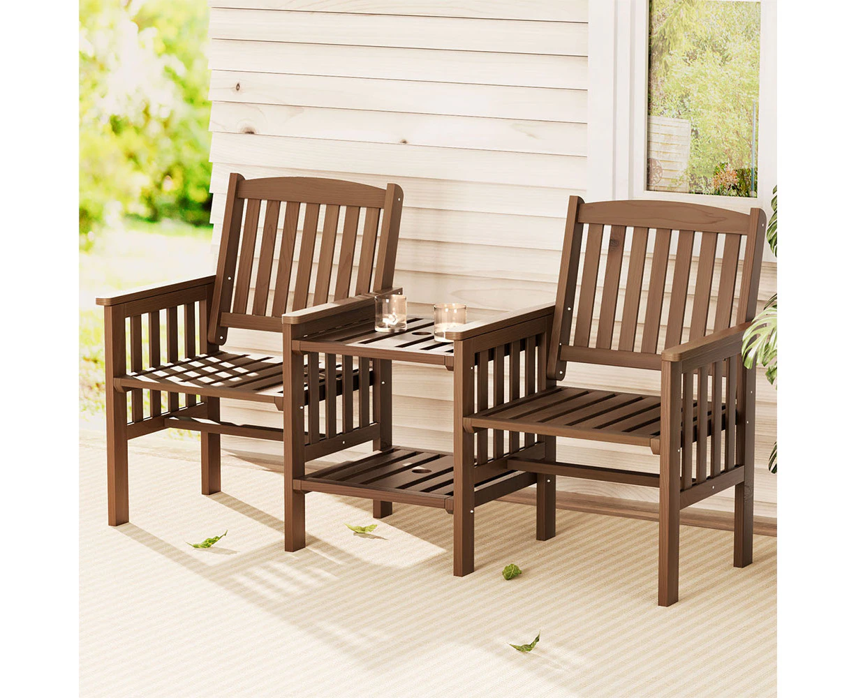 Gardeon Outdoor Garden Bench Loveseat Wooden Table Chairs Patio Furniture Brown