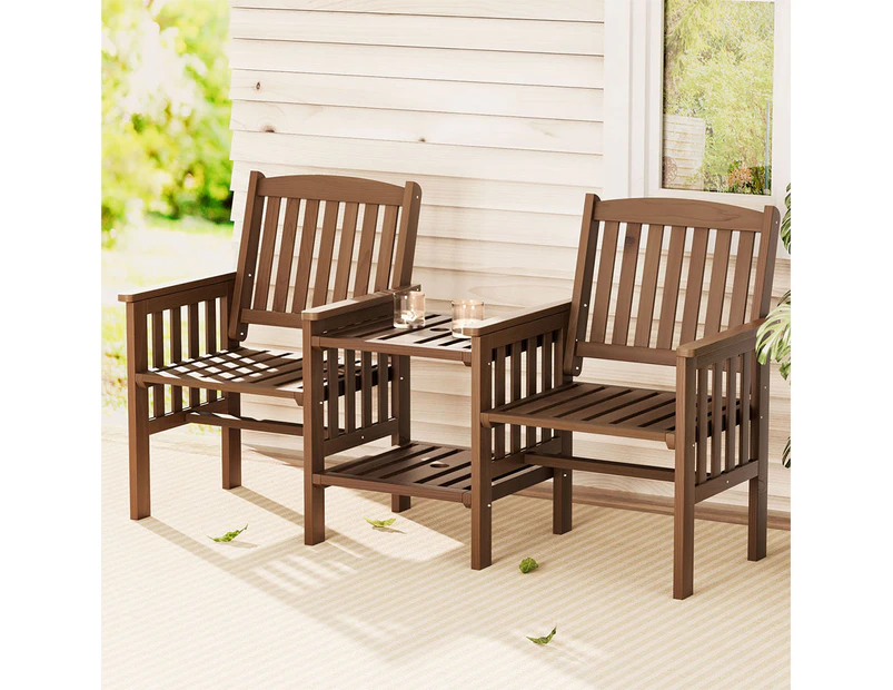 Gardeon Outdoor Garden Bench Loveseat Wooden Table Chairs Patio Furniture Brown