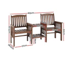 Gardeon Outdoor Garden Bench Loveseat Wooden Table Chairs Patio Furniture Brown