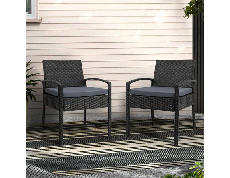 Gardeon 2PC Outdoor Dining Chairs Patio Furniture Rattan Lounge Chair Cushion Felix