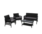 Gardeon 4PCS Outdoor Sofa Set Wicker Harp Chair Table Garden Furniture Black