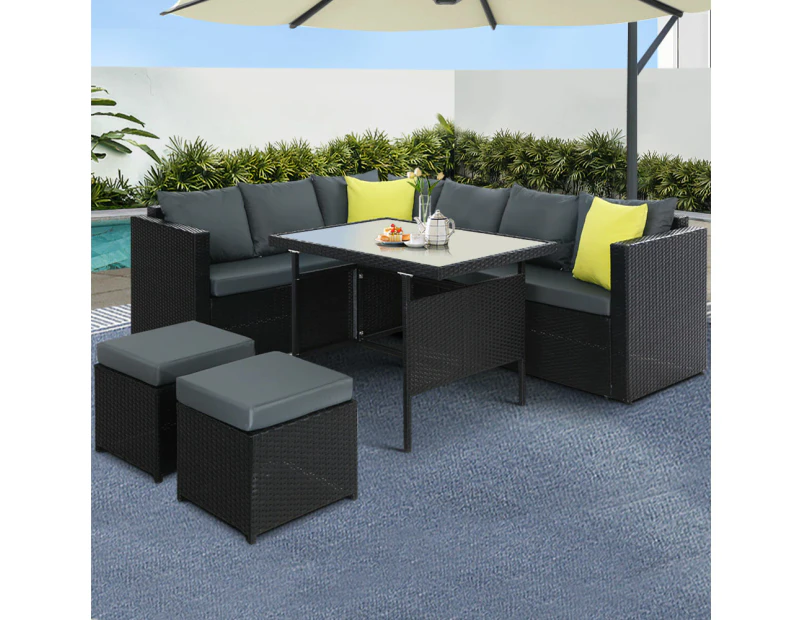 Gardeon Outdoor Dining Set Aluminum Table Chairs Wicker Setting Black