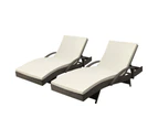 Gardeon 2PC Sun Lounge Wicker Lounger Outdoor Furniture Beach Chair Adjustable Cushion Grey&Beige