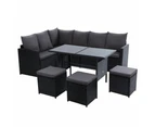 Gardeon Outdoor Dining Set Sofa Lounge Setting Chairs Table Ottoman Lawn Black