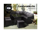 Gardeon Outdoor Dining Set Sofa Lounge Setting Chairs Table Ottoman Lawn Black