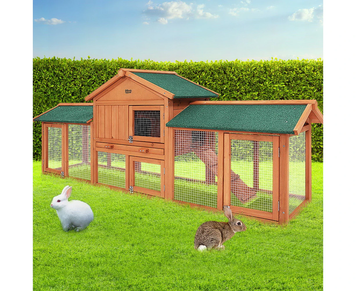 i.Pet Chicken Coop Rabbit Hutch 220cm x 44cm x 84cm Large Run Wooden Outdoor Bunny Cage House