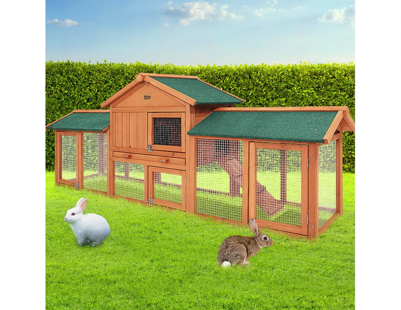 i.Pet Chicken Coop Rabbit Hutch 220cm x 44cm x 84cm Large Run Wooden Outdoor Bunny Cage House