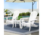 Gardeon 3PC Adirondack Outdoor Table and Chairs Wooden Foldable Beach Chair White