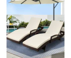 Gardeon 2PC Sun Lounge Wicker Lounger Outdoor Furniture Beach Chair Patio  Adjustable Cushion Brown
