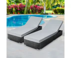 Gardeon 2PC Sun Lounge Wicker Lounger Outdoor Furniture Day Bed Adjustable Rattan Garden