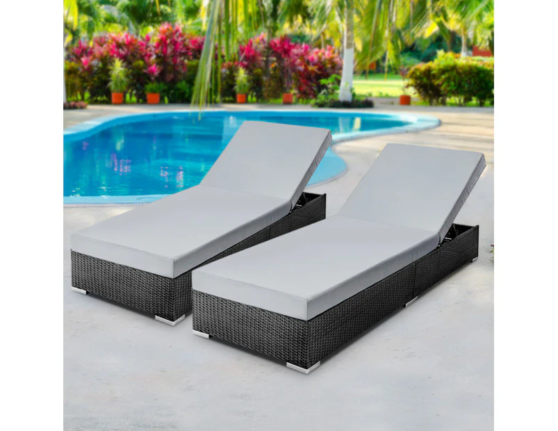 Gardeon 2PC Sun Lounge Wicker Lounger Outdoor Furniture Day Bed Adjustable Rattan Garden