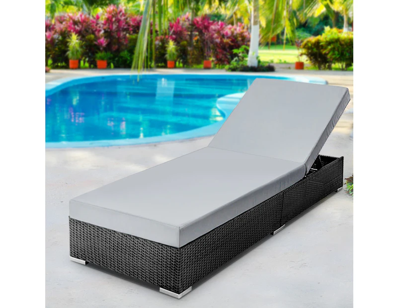 Gardeon Sun Lounge Wicker Lounger Outdoor Furniture Day Bed Adjustable Rattan Garden Cover