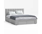 Fabric Storage Bed Frame with 4 Large Drawers in King, Queen and Double Size (Vertical Panel, Grey)