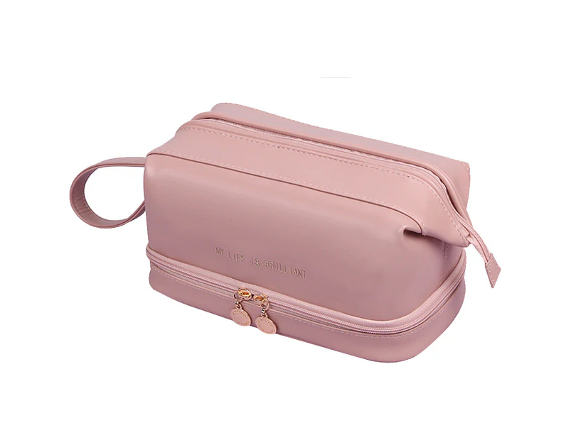 Rose pink*Double Layer Cosmetic Bag,Travel Makeup Bag, Cosmetic Travel Bags