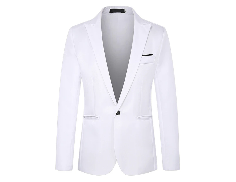Men One Button Notched Collar Smart Coat Suit Outwear Dress Formal Wedding Jacket Blazer Coat - White