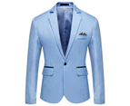 Men Business Work Formal Blazer Jacket Wedding Party One Button Smart Suit Coat - Sky Blue