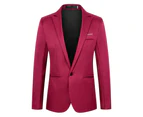 Men One Button Notched Collar Smart Coat Suit Outwear Dress Formal Wedding Jacket Blazer Coat - Wine Red