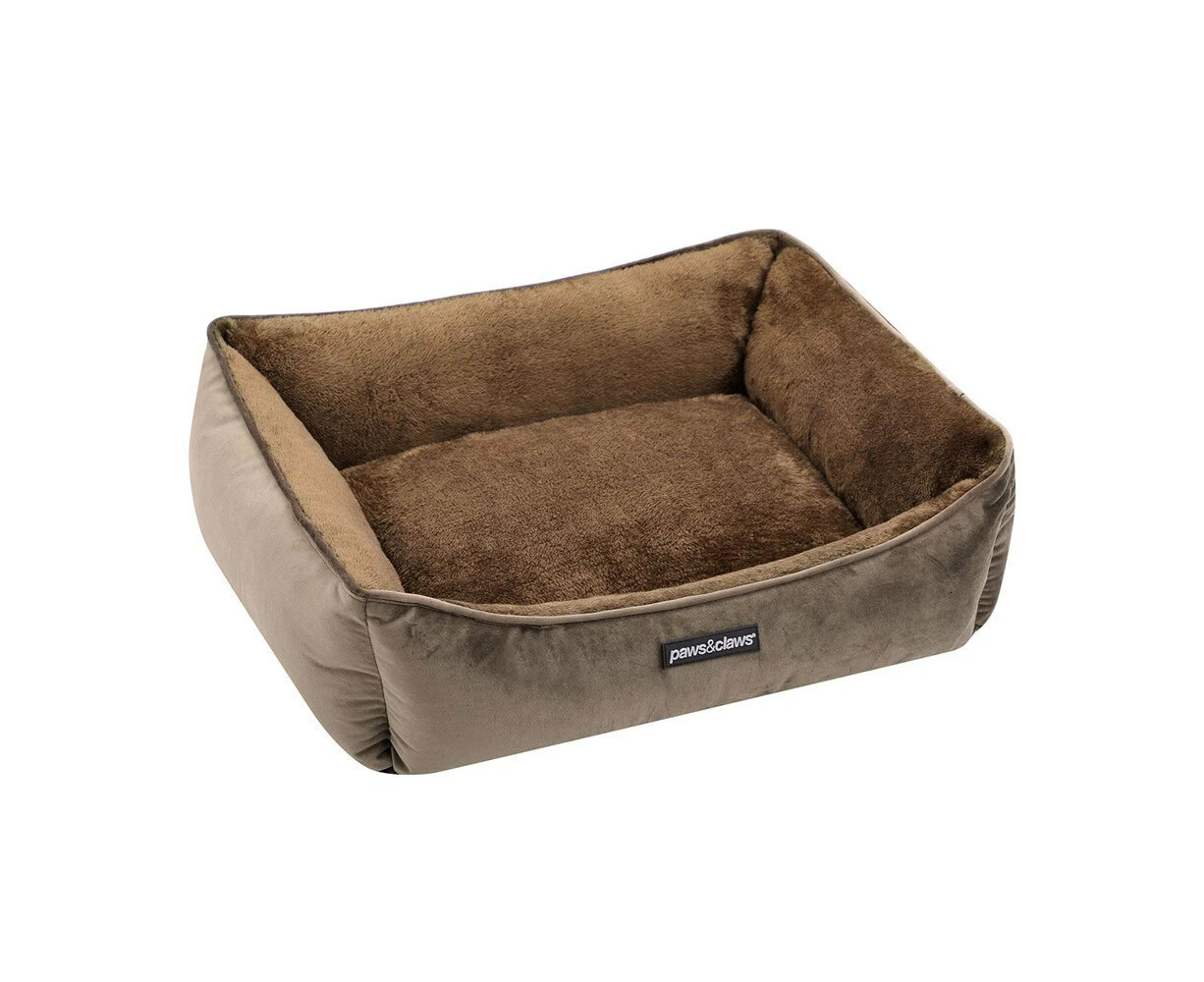 Paws & Claws Lux 60x50cm Walled Sleeping Dog Bed Rectangle Cushion Small Mocha