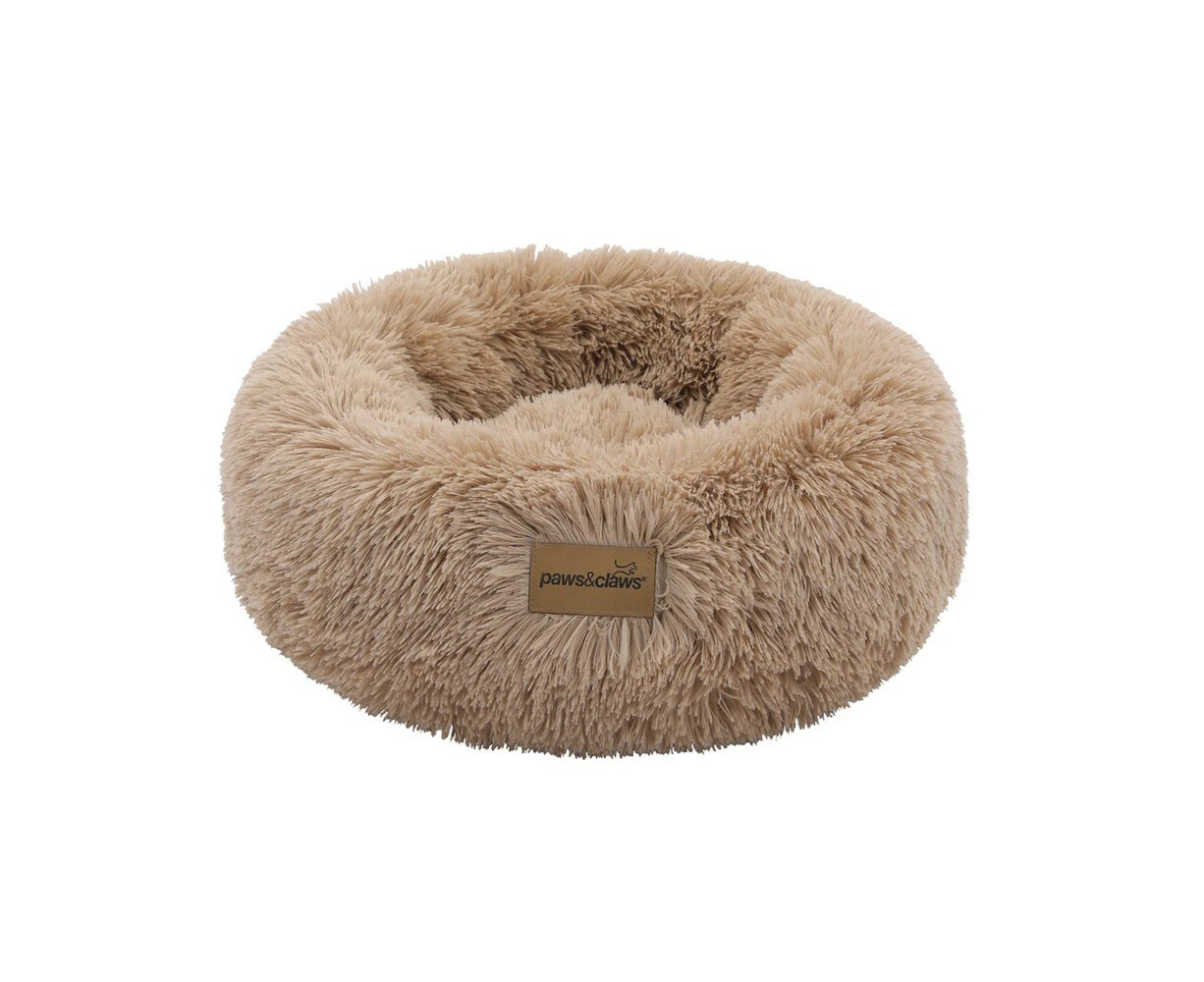 Paws & Claws Pet/Dog Calming 50cm Plush Bed Round Sleeping Cushion Small Camel