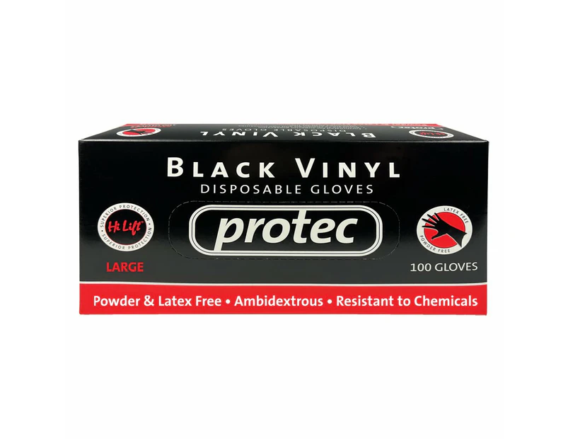 Hi Lift Protec Black Vinyl Disposable Gloves 100 Pcs Large