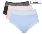 Today's Women Women's lsie Smooth Lace Full Briefs 3-Pack - Blue/Light Pink/Charcoal