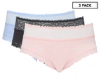 Today's Women Women's lsie Smooth Lace Mid Briefs 3-Pack - Blue/Light Pink/Charcoal