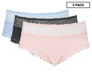 Today's Women Women's Bonded Midi Briefs 3-Pack - Black/Raspberry