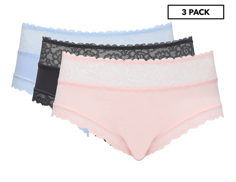 Today's Women Women's lsie Smooth Lace Mid Briefs 3-Pack - Blue/Light Pink/Charcoal