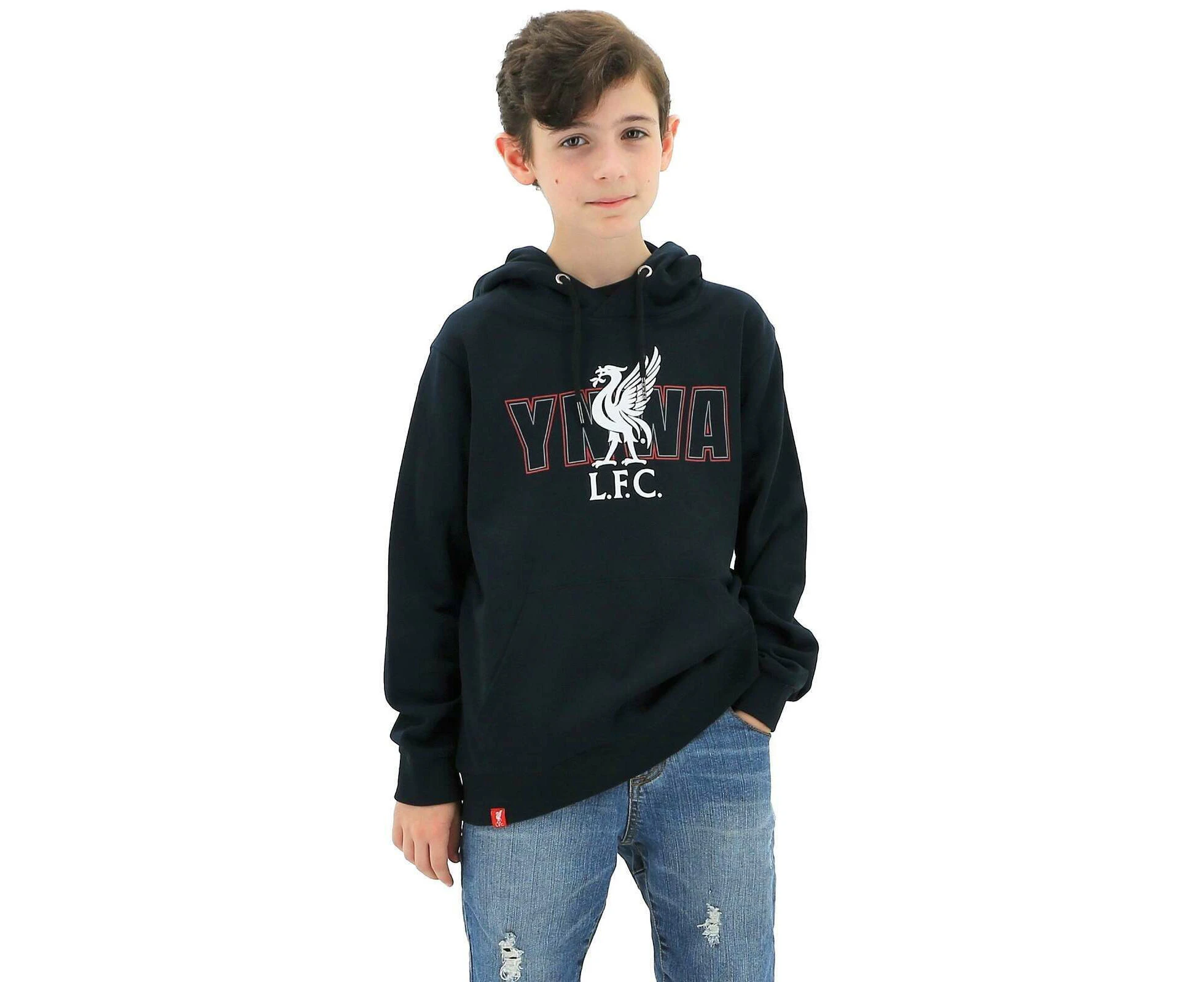 Liverpool FC Youth Boys Hoodie Jumper LFC YNWA Firebird Hoody - Navy