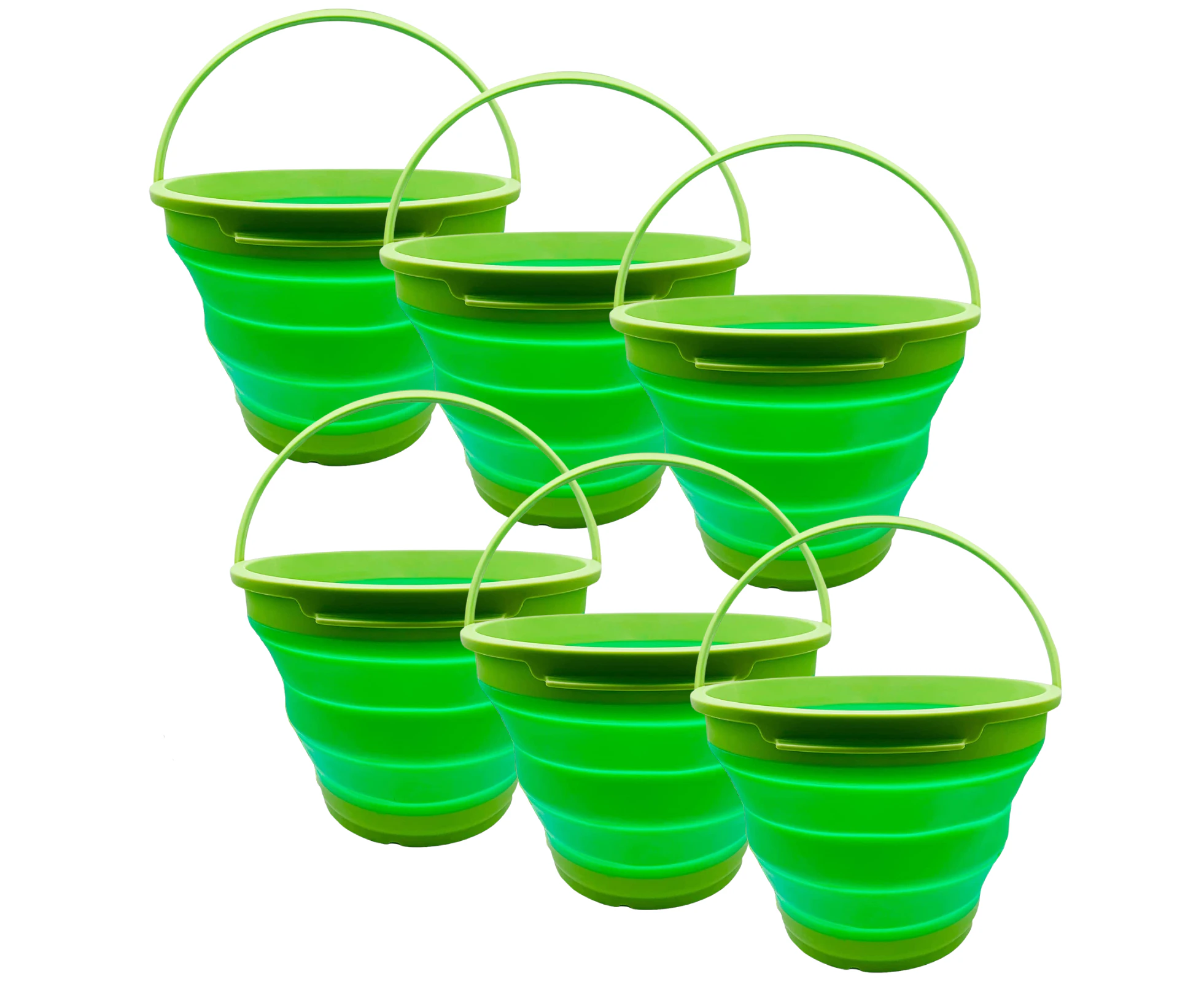 6x 7L Foldable Collapsible Silicone Bucket for Hiking/Camping/Fishing - Green