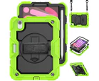 WASSUP iPad Mini 6th Gen 8.3 inch 2021 Drop Protection Case With Screen Protector 360 Rotating Hand Strap Stand & Shoulder Strap-Black&Green