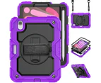 WASSUP iPad Mini 6th Gen 8.3 inch 2021 Drop Protection Case With Screen Protector 360 Rotating Hand Strap Stand & Shoulder Strap-Black&Purple