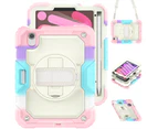 WASSUP iPad Mini 6th Gen 8.3 inch 2021 Drop Protection Case With Screen Protector 360 Rotating Hand Strap Stand & Shoulder Strap-Colorful&Pink
