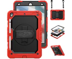 WASSUP iPad 7th/8th/9th Gen 10.2 inch Drop Protection Case With Screen Protector 360 Rotating Hand Strap Stand & Shoulder Strap-Black&Red