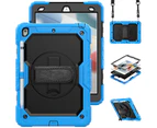 WASSUP iPad 7th/8th/9th Gen 10.2 inch Drop Protection Case With Screen Protector 360 Rotating Hand Strap Stand & Shoulder Strap-Black&lightBlue