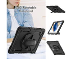 WASSUP Samsung Galaxy Tab A8 10.5 inch 2022 Drop Protection Case With Screen Protector 360 Rotating Hand Strap Stand & Shoulder Strap-Black&Black
