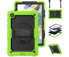 WASSUP Samsung Galaxy Tab A8 10.5 inch 2022 Drop Protection Case With Screen Protector 360 Rotating Hand Strap Stand & Shoulder Strap-Black&Green