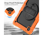 WASSUP Samsung Galaxy Tab A8 10.5 inch 2022 Drop Protection Case With Screen Protector 360 Rotating Hand Strap Stand & Shoulder Strap-Black&Orange
