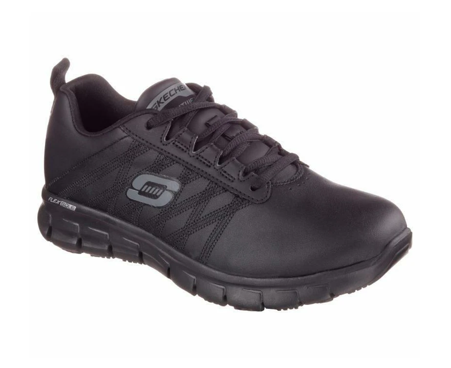 Womens Skechers Sure Track - Erath Black Oil & Slip Resistant Work Shoes Leather - Black