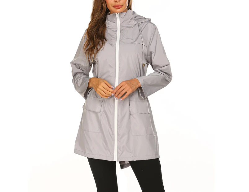 ICB Women's Midi-Length Rain Jacket - Light Grey