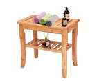 Giantex Shower Seat Bench Bathroom Spa Organizer w/Storage Shelf 44cm Bamboo Stool for Indoor and Outdoor