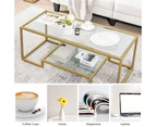Giantex 2-Tier Coffee Table Rectangular Tempered Glass Table Golden Metal Frame Living Room Gold
