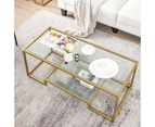 Giantex 2-Tier Coffee Table Rectangular Tempered Glass Table Golden Metal Frame Living Room Gold
