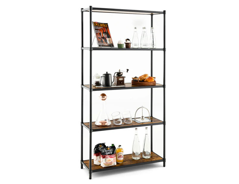 Giantex 5-Tier Industrial Bookshelf Wood Bookcase Storage Display Rack Rustic Brown